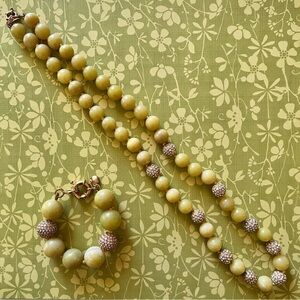 NWOT J. Crew chartreuse yellow green rhinestone pave bead necklace bracelet set